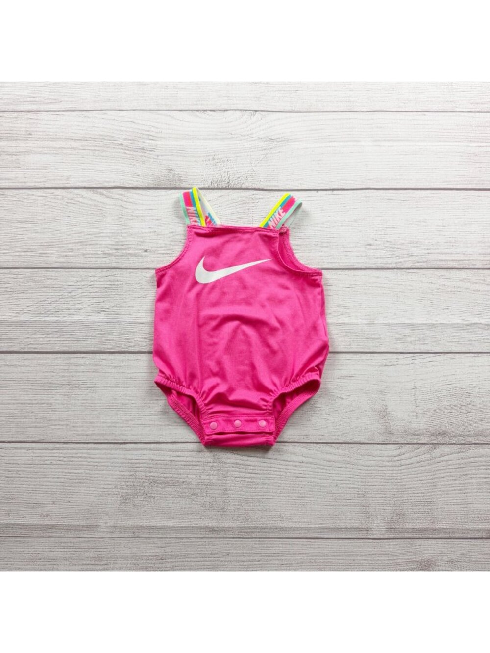 Nike DriFIT Baby Girls Pink One Piece Bodysuit Rainbow Straps 0-3 Months